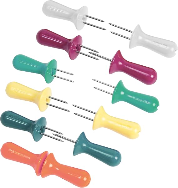 Zyliss Corn Holders Set - Comfort Grip Corn Cob Holders - Stainless Steel BBQ Skewers - Vibrant Colors - 8 Piece Set / 4 Pairs
