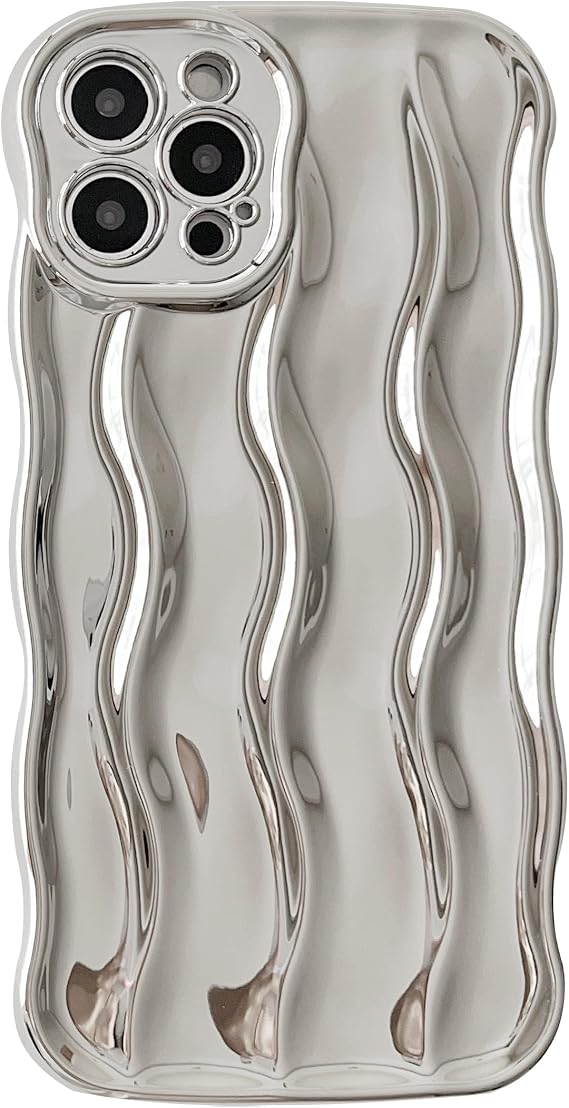 Caseative for iPhone 12 Pro Case, Silver | Water Ripple Pattern Curly Wave Frame Soft