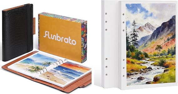 Watercolor Sketchbook A5 Bundle with Refill Paper, 100% Cotton Cold Press 300GSM 140LB, 24 Sheets + 48 Sheets Hot Press Refill, Dual-Sided Texture, Refillable Journal for Mixed Media