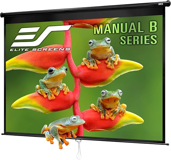 Elite Screens Manual B, 120-INCH 4:3, Manual Pull Down Projector Screen 4K / 8K Ultra HDR 3D Ready with Slow Retract Mechanism, M120V