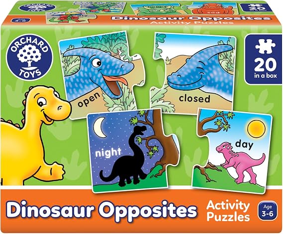 Orchard Toys Dinosaur Opposites Activity Puzzles, Helps to Teach Opposites, 20 Puzzles in a Box, 2-Piece Activity Puzzles, for Kids Age 3-6
