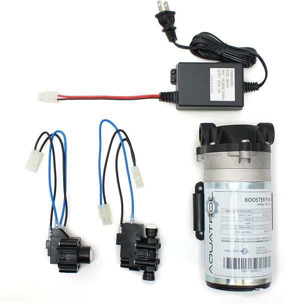 Booster Pump Kit for Reverse Osmosis RO DI Systems Up To 100 GPD, Complete Kit W/All Components & Hoses, 1/4" QC Ports