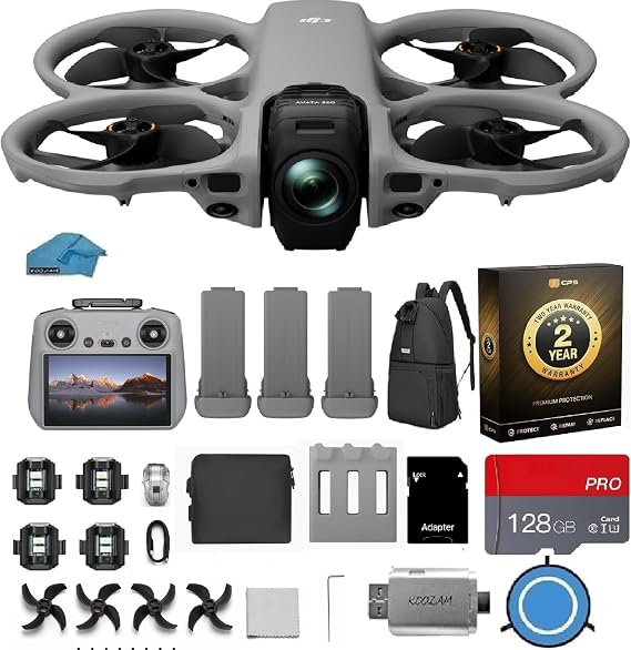 DJI Avata 360 FPV Drone with Camera, 3 Battery Bundle with RC 2 Controller (Built-In Screen), 360 Immersive Flight Drone with Propeller Guard, 128GB microSD Card, Pilot Kit