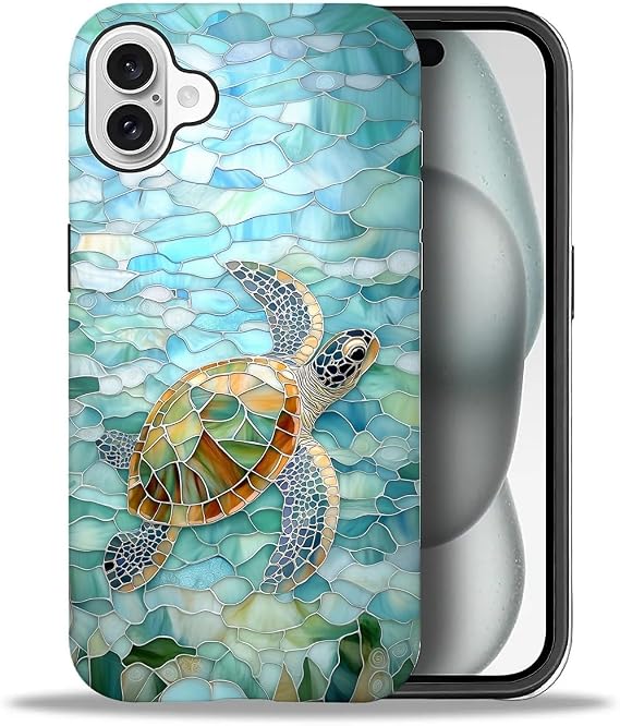Compatible with iPhone 16 Plus Case, Turtle Glass Blue Pattern Print Matte Phone Case Durable Fashion Funny Liquid Silicone Case Soft Anti-Scratch Shockproof Protective Cover