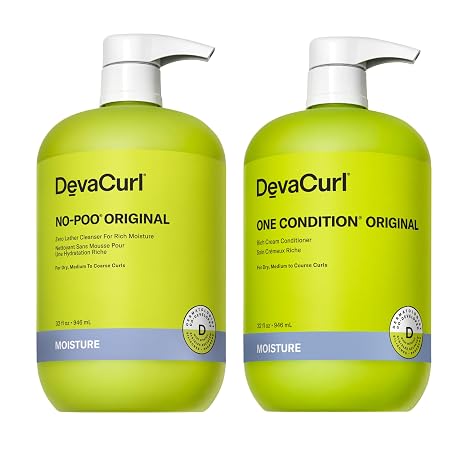 DevaCurl No-Poo Original Non-Lathering Cleanser for Rich Moisture and One Condition Original Rich Cream Conditioner