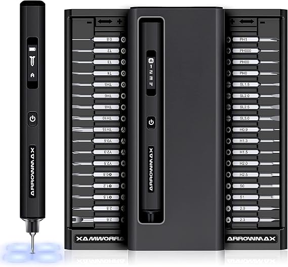 Electric Screwdriver, Small Cordless Precision Screwdriver Set with 34 Magnetic Precision Bits, Smart Motion Control, Rechargeable Tool Kit for Electronics Laptops Watch (SES PRO) Black