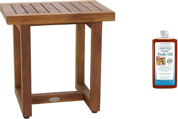 AquaTeak The Original 18" Spa Teak Shower Bench & AquaTeak Premium Teak Oil