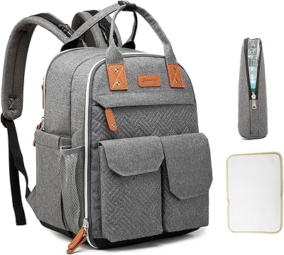 HAOMUK Diaper Bag Backpack, Baby Backpack Bag for Mom with Changing Pad, Multifunction Waterproof Large Travel Baby Essentials for Toddler Girl Boy - Gray