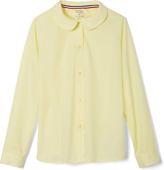 French Toast Girls Long Sleeve Woven Shirt with Peter Pan Collar (Standard & Plus)