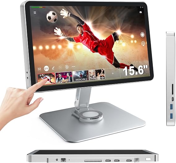 15.6" Large LCD Touch Screen, All-in-One Video Switcher Monitor Encoder Recorder, Video Mixer with 10 Signal Inputs, Live Streaming Equipment for NDI/RTMP/SRT/RTSP/Facebook/YouTube, etc