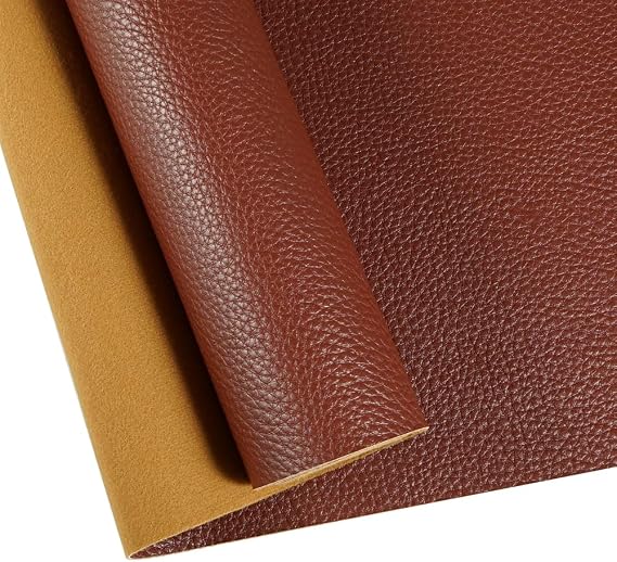 Litchi 53.9x35.8 Inch Brown Red Upholstery Faux Leather Fabric Vinyl Rolls for Furniture Cover Reupholster Sofa Chairs Cushiones Earrings Hair Bows Decorations