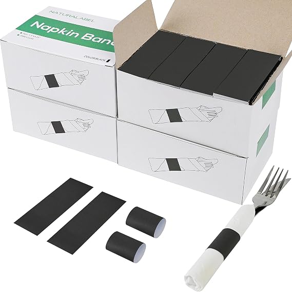NATURALABEL Self-Adhesive Napkin Bands, Bulk Pack of 8,000, Black