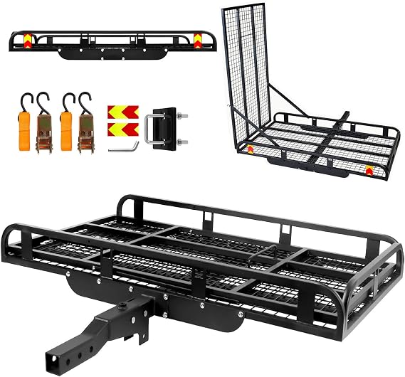 800 Lbs Load Capacity Hitch Cargo Carrier with Ramp, 5028.35 in Trailer Hitch Cargo Carrier, Durable Hitch Mount Cargo Carrier for SUV, Pickup, Sedan - Heavy Duty Alloy Steel Material (Black)