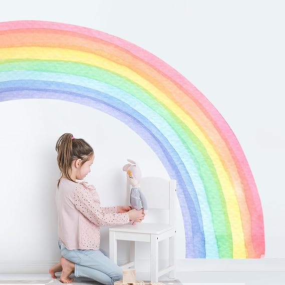 Large Rainbow Wall Decals Watercolor Half Rainbow Wall Mural Stickers | Peel and Stick Vinyl Wall Art Decor for Girls Bedroom Kids Nursery Living Room Playroom Toddler (160 x 140 cm)