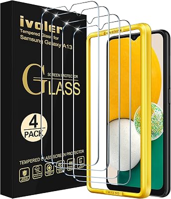 ivoler 4 Pack Screen Protector Tempered Glass for Samsung Galaxy A13 5G  4G  A04S with [Easy Installation Frame] 9H Hardness Anti Scratch, Bubble Free, 6.5 inch
