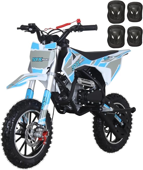 SYX MOTO 60cc Dirt Bike, 4-Stroke Gas Powered Off-Road Motorcycle, Automatic Transmission Pull Start Pit Bike, Up to 22 MPH, 143 lbs Maximum Load, Ideal for Trail & Motocross, W/EPA Approved (Blue)