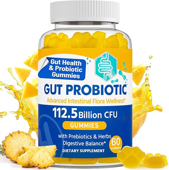 Gut Health & Probiotic Gummies, 112.5 Billion CFU, Sugar Free - 60 Counts | Probiotics Gummies - 8 Strain + Prebiotics + Herbs, for Digestive, Immune, Diarrhea & Bloating, Gut Health for Women & Men