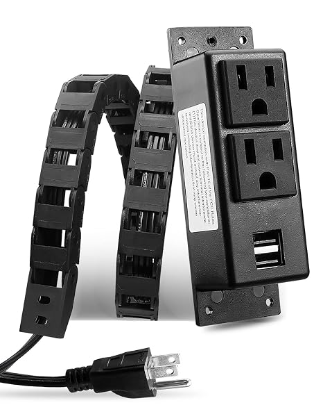 Drawer Outlet Kit with 15Amp AC Outlets and 5V2A USB-A, Drawer Outlet Charging Station for Bedroom, Kitchen, Vanity, Entry Table, Nightstand