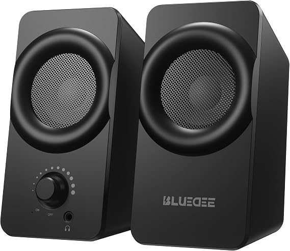 Bluedee Computer Speakers for Desktop PC, Dual Driver PC Speakers with RGB | Plug & Play Compact Wired USB Speakers for Laptop & Desktop, USB or USB-C for Power & Audio, Headphone Jack & Dynamic Light