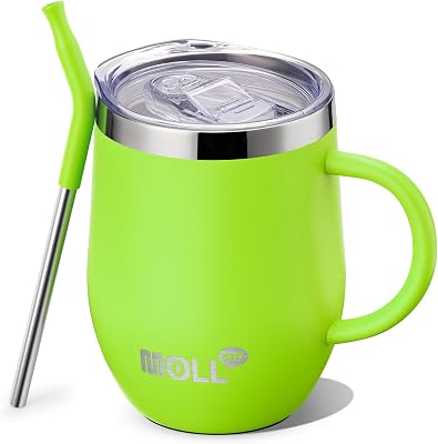 Kids Tumbler-12 oz Stainless Steel Double Wall Vacuum Insulated Tumbler Cup with Straw-Reusable Metal Travel Cup with Lids, Leak Proof and BPA Free Apple Green