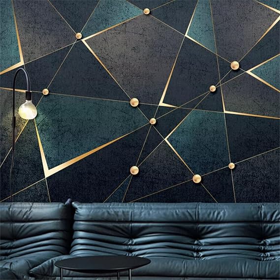 Cool Geometry Peel and Stick Wall Mural, Fashion Black Gold Removable Sticker,for Bedroom Living Room,Home Decor TV Background Art Wall Painting Wall,59" W x 39.4" H-PVC