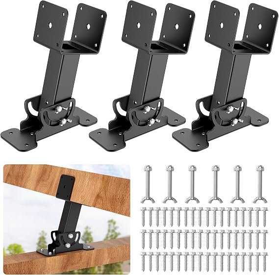 3Pcs Roof Riser Brackets Kit, Pergola Roof Riser Beam Bracket, Heavy Duty Roof Mount Brackets. Suitable for gazebos, Roofs, patios/pergolas. (Black 3psc)