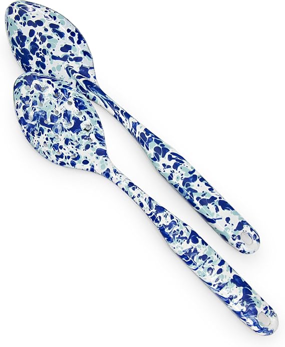 Golden Rabbit Enamelware 2-piece Spoon Set, Slotted and Regular, Ocean
