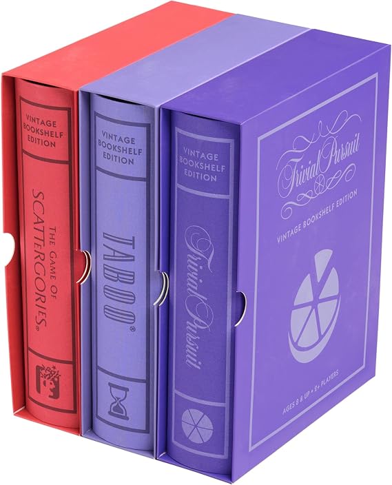 WS Game Company Taboo, Trivial Pursuit, and Scattergories Vintage Board Game Bookshelf Collection