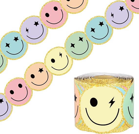 68.9 Ft Happy Face Classroom Borders Smile Face Bulletin Board Decorations Pastel Smiley Border Trim Glitter Smiling Die Cut Bulletin Borders for School Office Chalkboard Decor