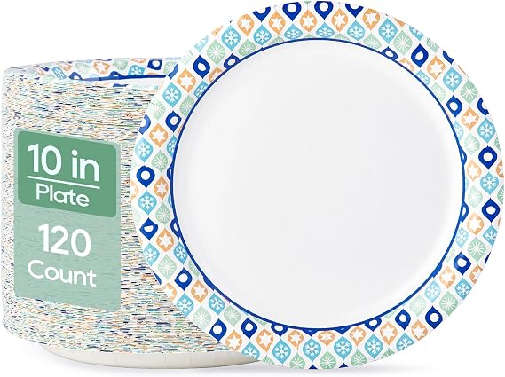 MUCHII 10 Inch Paper Plates, 120 Count Disposable Plates Bulk Pack