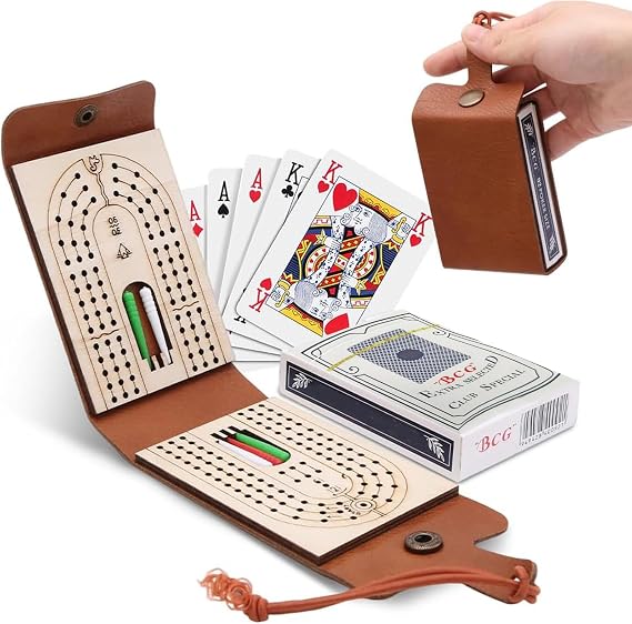 Cribbage Board With Pegs, Travel Cribbage Board with Full Deck of Cards and 6 Pegs, Complete Cribbage Board Game Set for Family Game Nights, Road Trips and Picnic Outings