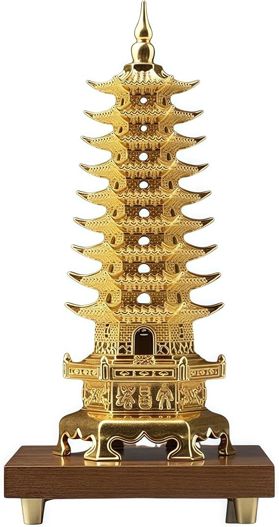 FENGSHUI-CAISHEN Top Brass Chinese Pagoda Wenchang Tower, Chinese Tower for Students, Elites, Entrepreneurs, Feng Shui Decor & Gifts for Home,Feng Shui Statue, Wen Chang