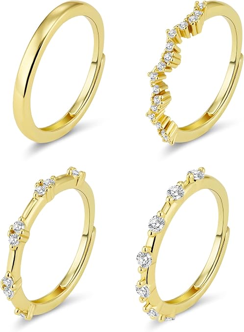 Stacking Rings Set for Women Finger Adjustable Silver Gold Plated Ring