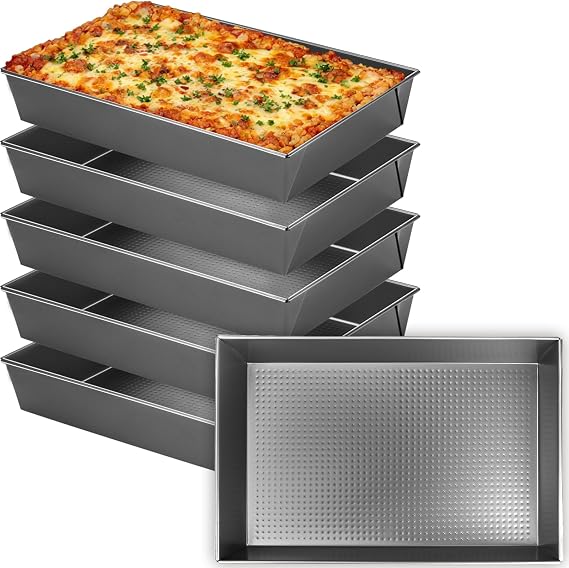 6 Pcs Detroit Style Pizza Pans, Carbon Steel Black Deep Baking Tray, Non Stick Square Pizza Pan Heavy Duty Sicilian Style Pan for Lasagna Brownies, 36.6cm x 24cm x 6.5cm