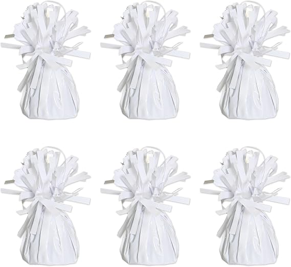 Beistle White Metallic Plastic Wrapped Balloon Weights For Birthday Parties, Weddings, Anniversaries, Table Decor, Celebrating With You Since 1900, 5.5" x 2.5", 6 Piece