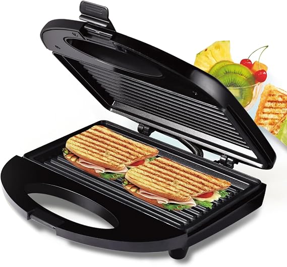 Sandwich Maker, Compact Electric Grill, Non-Stick Coated Plates, Opens 180 Degreeswith Non-Stick Deep Grid Surface & Stainless Steel Surface, for Egg, Steaks and Any Type or Size of Food