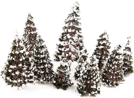 Yetaha 16PCS Mixed Scale Snow-Covered Cedar Trees, Winter Pine Tree Models 6/8/10/12cm, Miniature Trees for Diorama & Model Train Scenery, Village, Railway, Winter Landscape (4pcs Each Size)