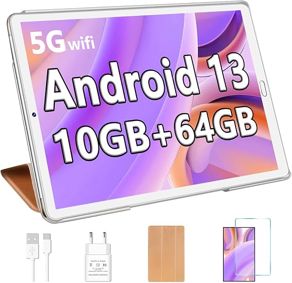 YESTEL Tablet 10 Inch Android 13 with 10 GB RAM + 64 GB ROM (1 TB Expandable) GPS 5G Wi-Fi 8 Core CPU 5MP + 8MP Bluetooth 5.0 USB-C Tablet with Case Rose Gold