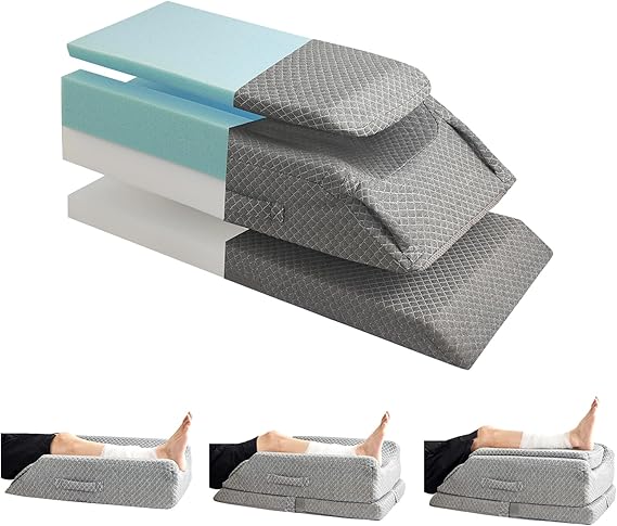 Leg Elevation Pillow for After Surgery, Adjustable Leg Pillows with Cooling Memory Foam, Wedge Pillow with Handles for Injury Recovery&Pain Relief, Knee Pillow for Sleeping or Resting