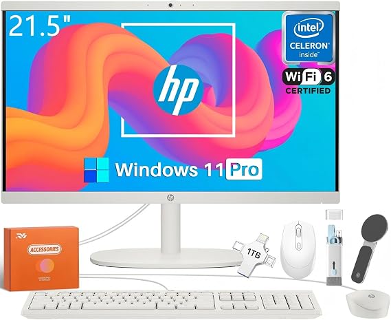 HP All in One Desktop Computer for Home, Intel Celeron J4025, 21.5 inch FHD Anti-Glare, WiFi 6, 32 GB DDR4, 1 TB SSD, 1TB USB Flash Drive, Home PC,