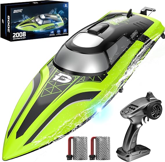 DEERC 14-Inch High Speed RC Boat, 20+ MPH, Auto Self-Righting, 2 Batteries