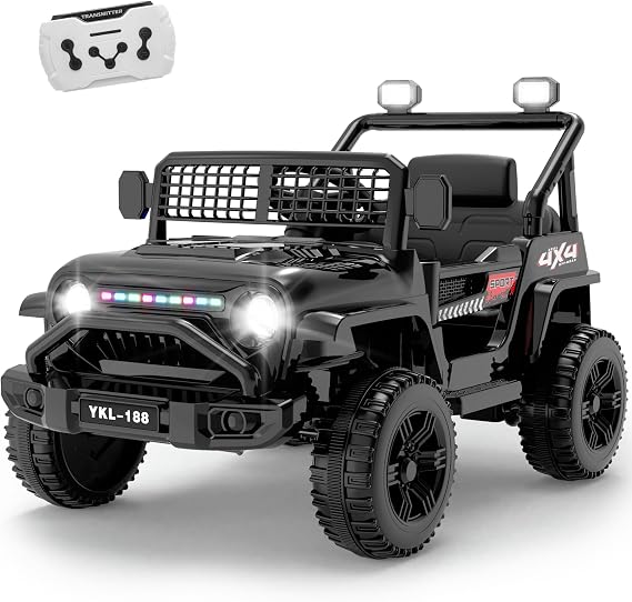12V Electric Ride On Truck for Kids with Remote Control | Bluetooth music, horn, 3 speed modes, 3.5 MPH max speed and soft start provide a fun and safe driving experience