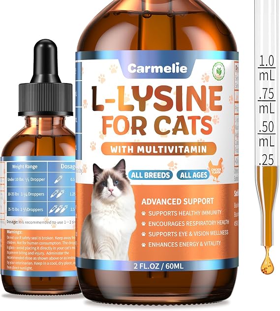 L-Lysine for Cats 60ml, Immune Respiratory Eye Support Roast Chicken Flavor