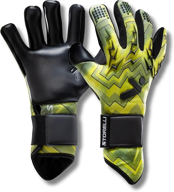 Storelli Lightning Goalkeeper Gloves, High-Impact Hand Protection with 5 Built-in Finger Spines, German New Basic Latex