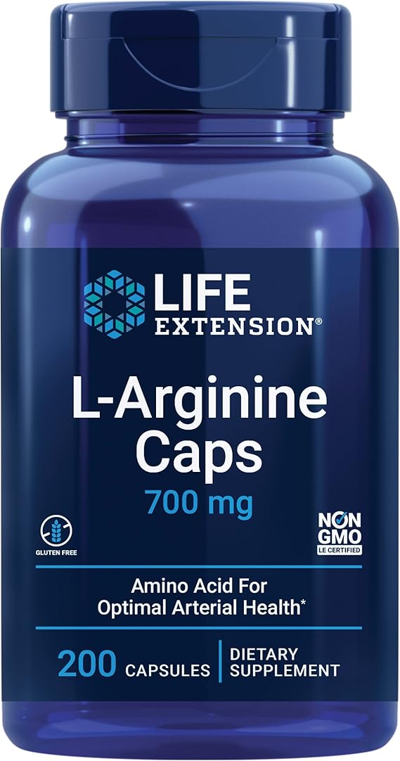Life Extension L-Arginine Caps, 700 mg, 200 Capsules | With Vitamin C, Supports Arterial, Heart & Immune Health, Healthy Tissue & Bones, Gluten-Free & Non-GMO