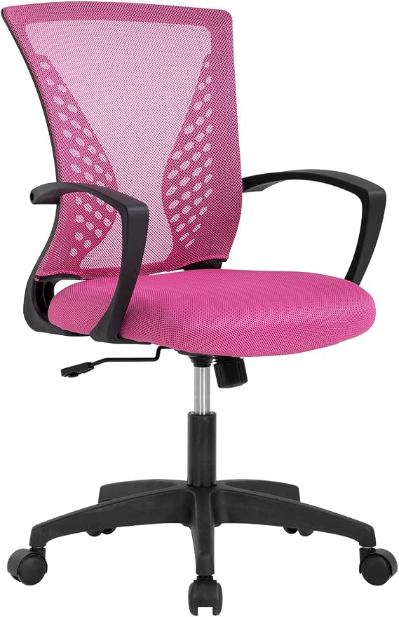 Ergonomic Office Chair Desk Computer Mesh Executive Task Rolling Gaming Swivel Modern Adjustable with Mid Back Lumbar Support Armrest for Home Women Men,Pink