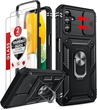 LeYi Samsung Galaxy A13-5G Phone Case: [NOT FIT 4G LET] Samsung A13 Phone Case with [2 Pcs] Tempered Glass, Slide Camer Cover & Military-Grade, Kickstand for Galaxy A13 5G Case, Black