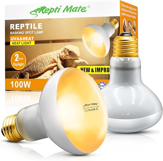 2Pack Reptile Heat Lamp, 100W Reptile Heat Emitter Infrared Basking Spot Light, UVA Daylight Heat Lamp Bulbs for Chickens Coop Reptiles Pets Brooder Use