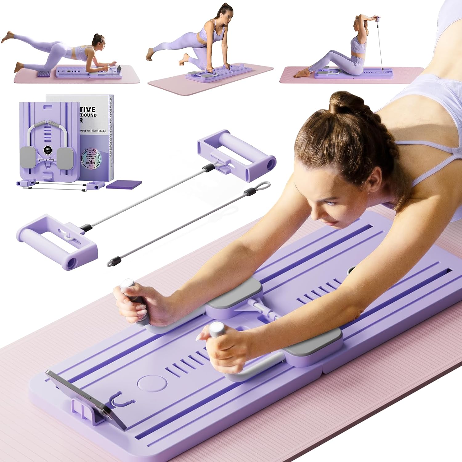 Ab Roller Abs Workout Equipment: Multifunction Automatic Rebound Abdominal Wheel - Foldable Home Gym Exercise Fitness Equipment Push Up Board for Strength Training Core Workout with Knee Pad Timer