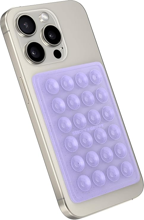 StickyGrippy 吸盤式携帯電話ケースマウント シリコン粘着携帯電話アクセサリー iPhoneとAndroid用 ハンズフリートイミラーシャワーフォンホルダー Tiktokビデオ セルフィーパープルグリッター